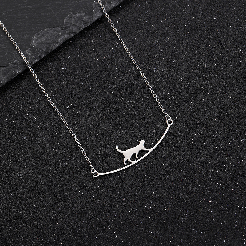 Dainty Walking Cat Pendant Necklace 4 dainty walking cat pendant necklace