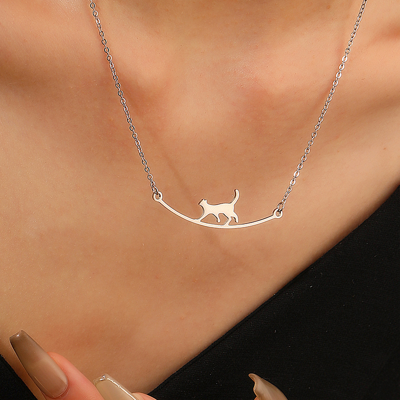 Dainty Walking Cat Pendant Necklace 2 dainty walking cat pendant necklace