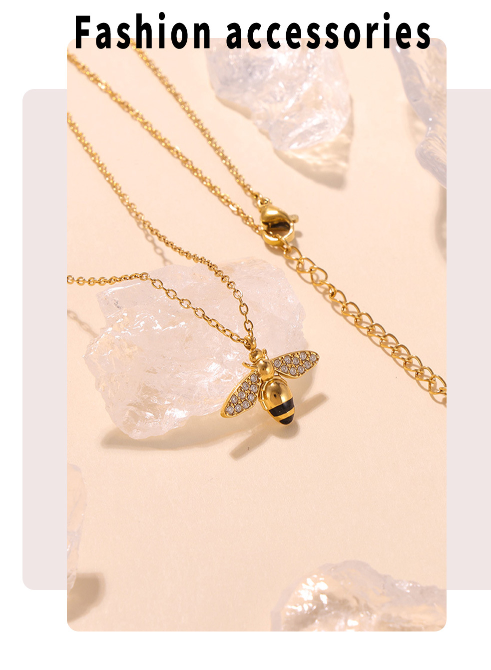 Gold Tone Titanium Bee Jewelry Set - Necklace 6 gold tone titanium bee jewelry set necklace