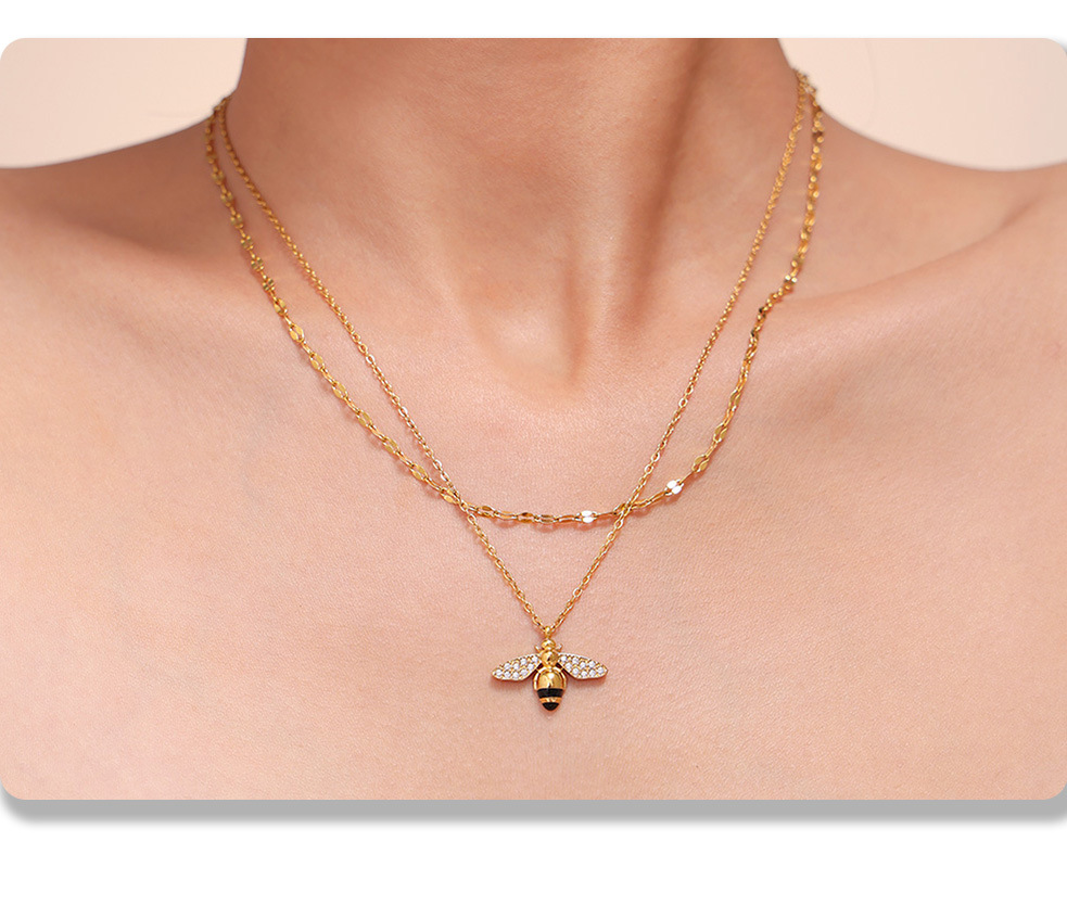 Gold Tone Titanium Bee Jewelry Set - Necklace 8 gold tone titanium bee jewelry set necklace