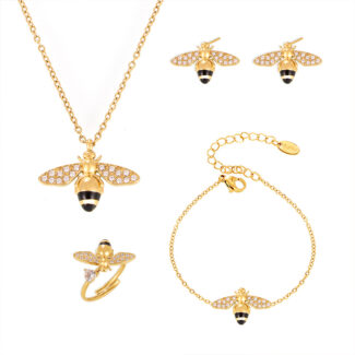 gold tone titanium bee jewelry set