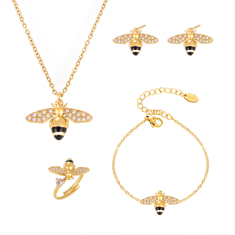 Gold Tone Titanium Bee Jewelry Set 1 gold tone titanium bee jewelry set