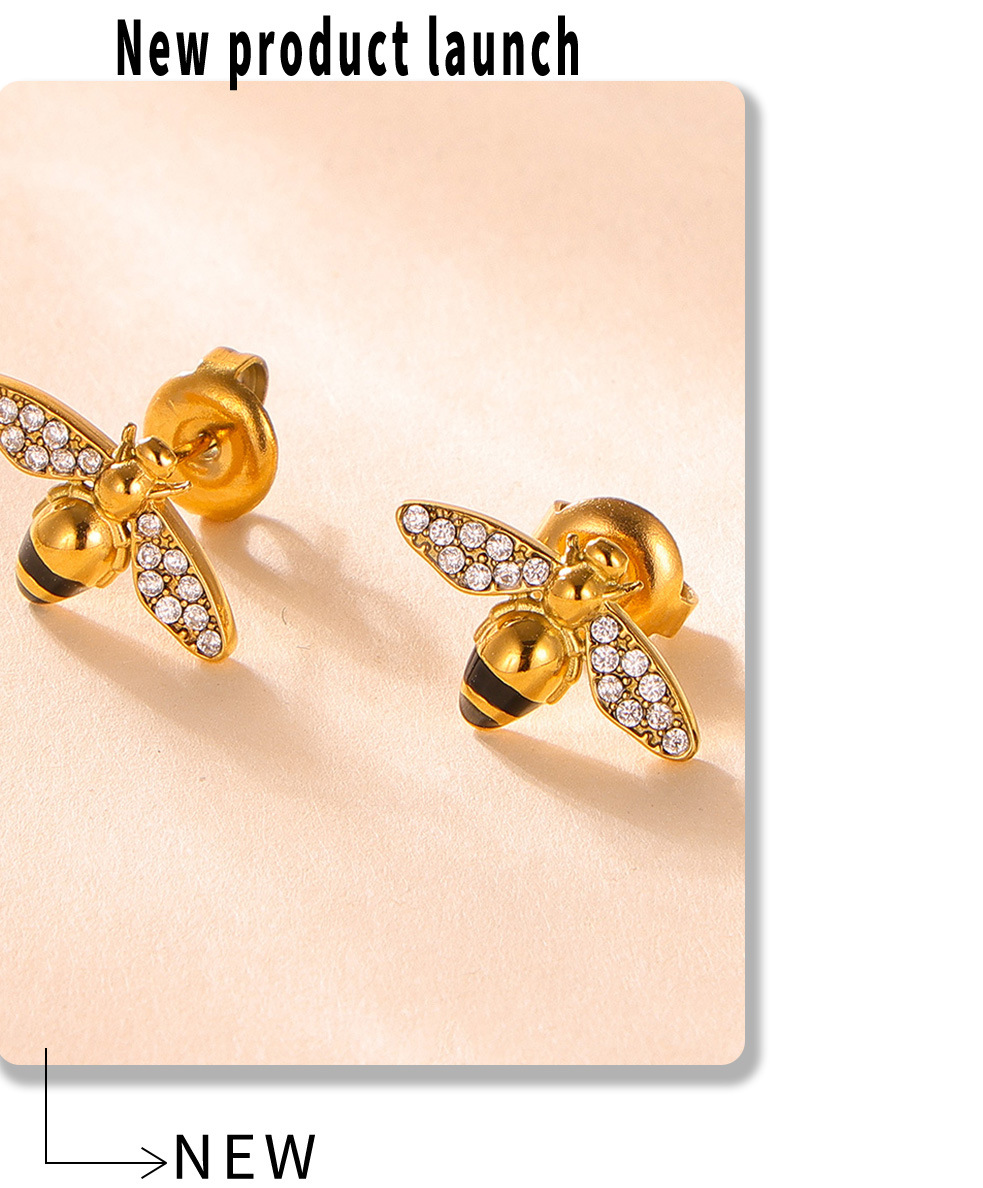 Gold Tone Titanium Bee Jewelry Set - Earrings 5 gold tone titanium bee jewelry set earrings