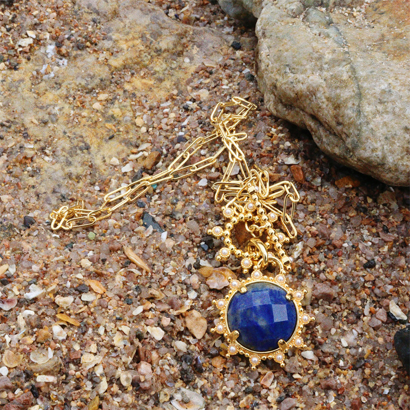 Lapis Sunburst Jewellery Set 2 lapis sunburst pendant necklace