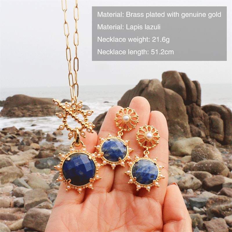 Lapis Sunburst Jewellery Set 3 lapis sunburst pendant necklace