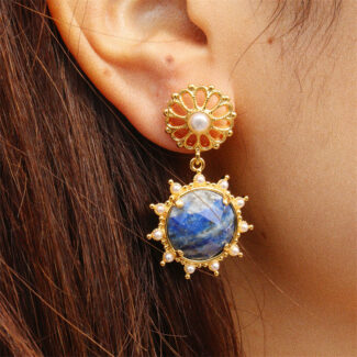 lapis sunburst pendant earrings
