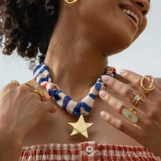 Vintage Heart & Star Bib Necklace - Bow Scarf Choker Collar