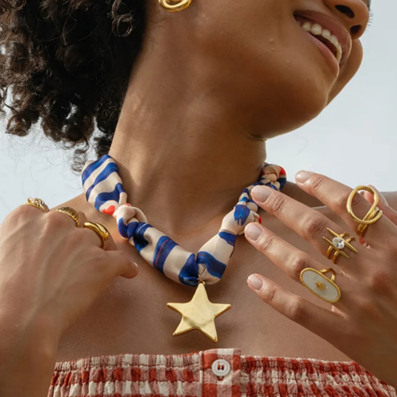 Vintage Heart & Star Bib Necklace - Bow Scarf Choker Collar 1 Vintage Heart & Star Bib Necklace - Bow Scarf Choker Collar