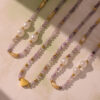 Lavender Stone Layered Necklace Set with Pearls & Gold Beads 6 french minimalist necklace: natural stone & gold bead choker with heart charm