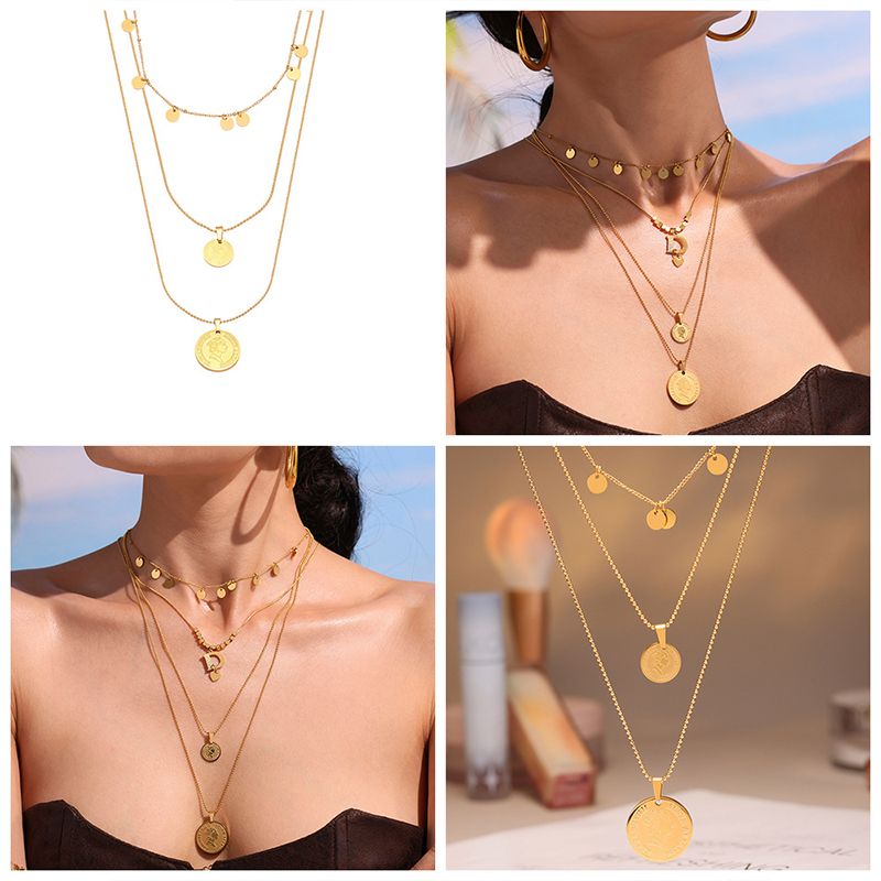 Gold Queen Coin Pendant Necklace – Layered Stainless Steel Jewellery 7 gold queen coin pendant necklace – layered stainless steel jewellery