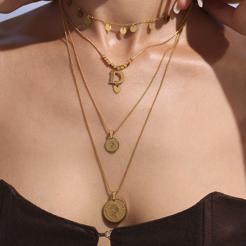 Gold Queen Coin Pendant Necklace – Layered Stainless Steel Jewellery 9 gold queen coin pendant necklace – layered stainless steel jewellery