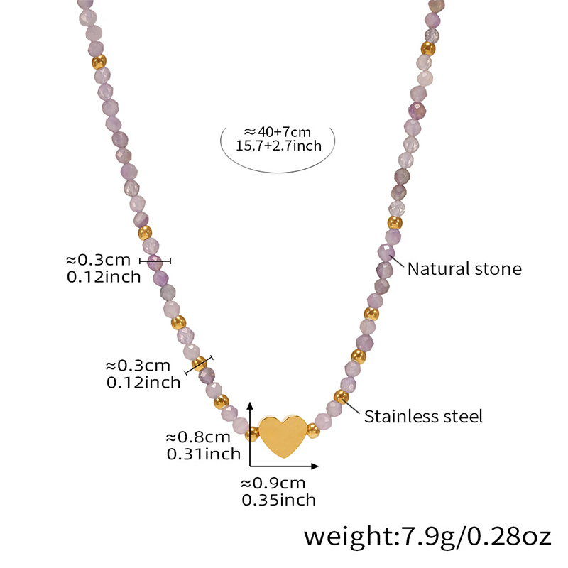 Lavender Stone, Gold & Pearl Double-Layer Necklace 7 lavender bead layered necklace with gold heart charm