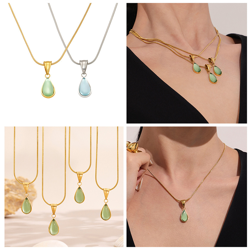 Teal Glass Drop Pendant Necklace – Minimalist French-Inspired Jewellery 6 teal glass drop pendant necklace – minimalist french inspired jewellery