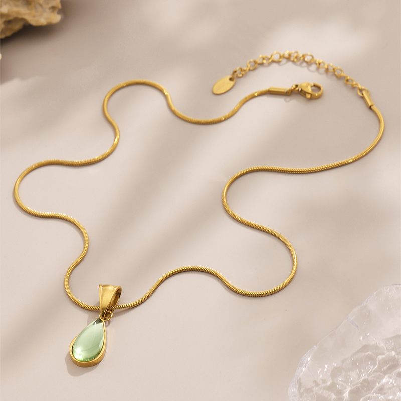 Teal Glass Drop Pendant Necklace – Minimalist French-Inspired Jewellery 7 teal glass drop pendant necklace – minimalist french inspired jewellery