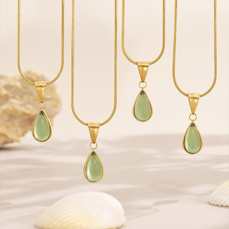 Teal Glass Drop Pendant Necklace – Minimalist French-Inspired Jewellery 8 teal glass drop pendant necklace – minimalist french inspired jewellery