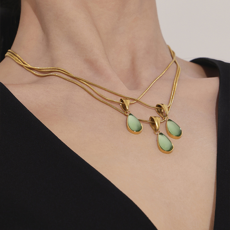 Teal Glass Drop Pendant Necklace – Minimalist French-Inspired Jewellery 2 teal glass drop pendant necklace – minimalist french inspired jewellery