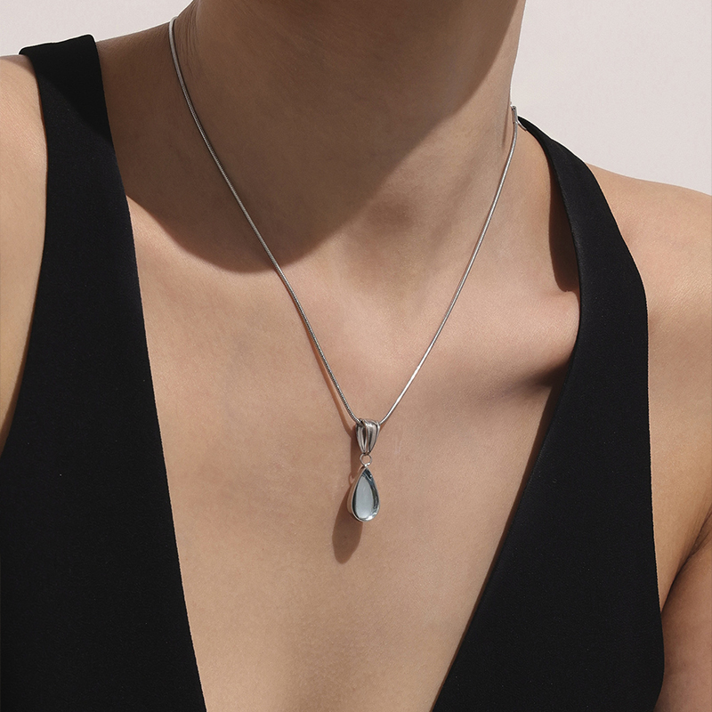 Teal Glass Drop Pendant Necklace – Minimalist French-Inspired Jewellery 14 teal glass drop pendant necklace – minimalist french inspired jewellery