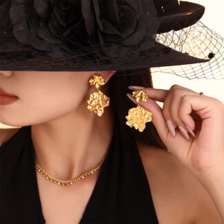 artisan hammered leaf drop earrings stainless steel