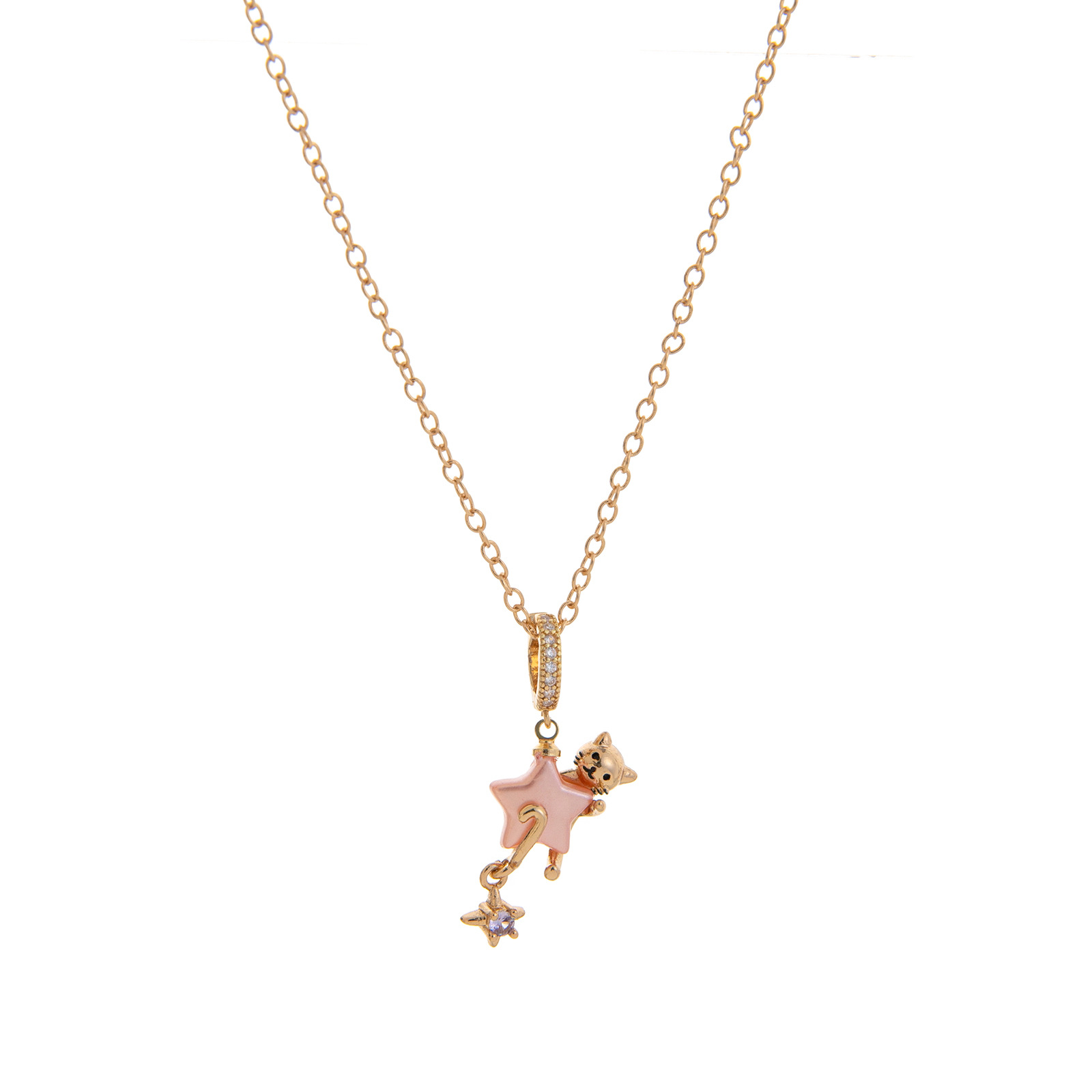 Whimsical Cat & Star Baroque Pearl Necklace 1 whimsical cat & star baroque pearl necklace