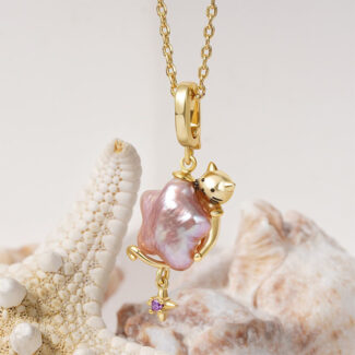 whimsical cat & star baroque pearl necklace