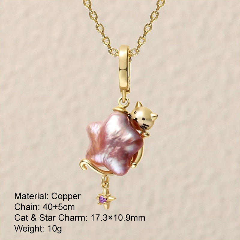 Whimsical Cat & Star Baroque Pearl Necklace 3 whimsical cat & star baroque pearl necklace