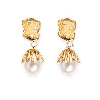 dripping gold leaf pearl drop earrings​