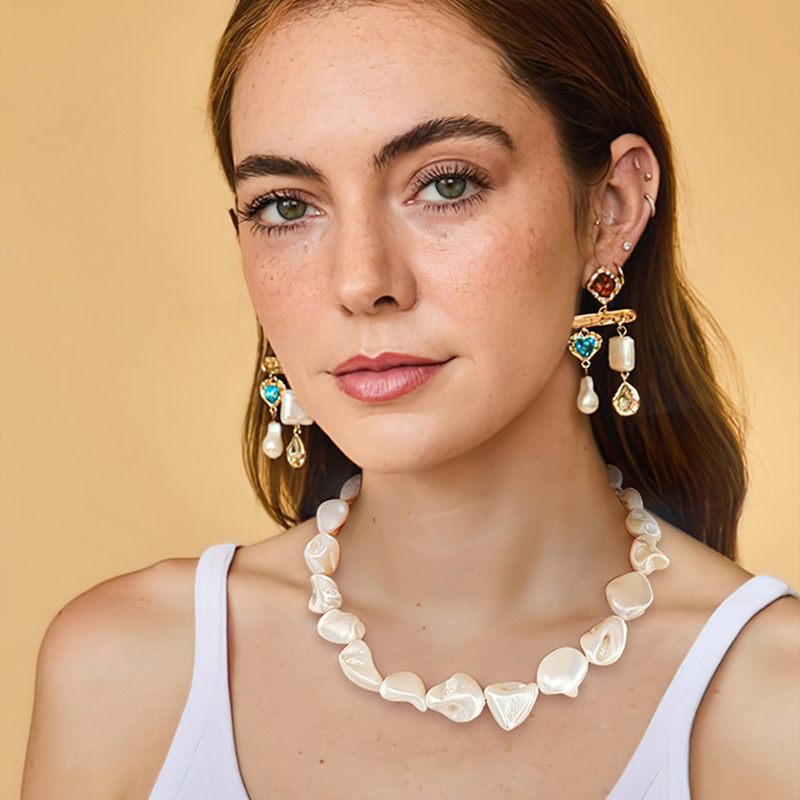 Heart Shell Pearl Baroque Necklace with French OT Clasp 6 heart shell pearl baroque necklace with french ot clasp