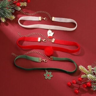 Christmas-Velvet-Choker 3-Pack-Set-Festive-Red-Green-White-Collection