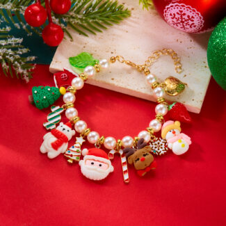 Festive Pearl Bead Bracelet with 3D Charms - Christmas Collection