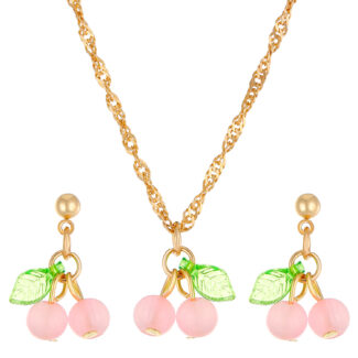 Pink Berry Necklace and Earrings Set