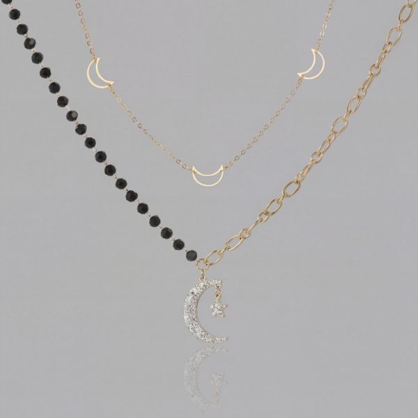 Gold Celestial Star Moon Layered Necklace - Waterproof Stainless Steel Double Chain