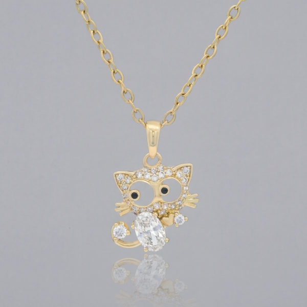 Gold Sparkling Crystal Kitten Pendant - Pave Set Cat Charm