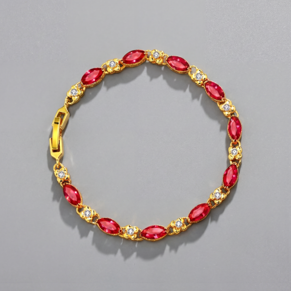 Gold Vintage Ruby Marquise Bracelet - Red Crystal Tennis Link