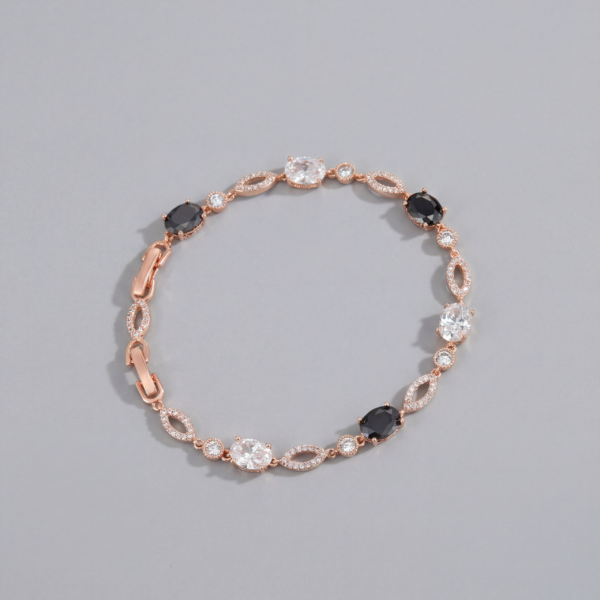 Solisita Rose Gold Link Bracelet with Black and Clear Crystals Art Deco Style