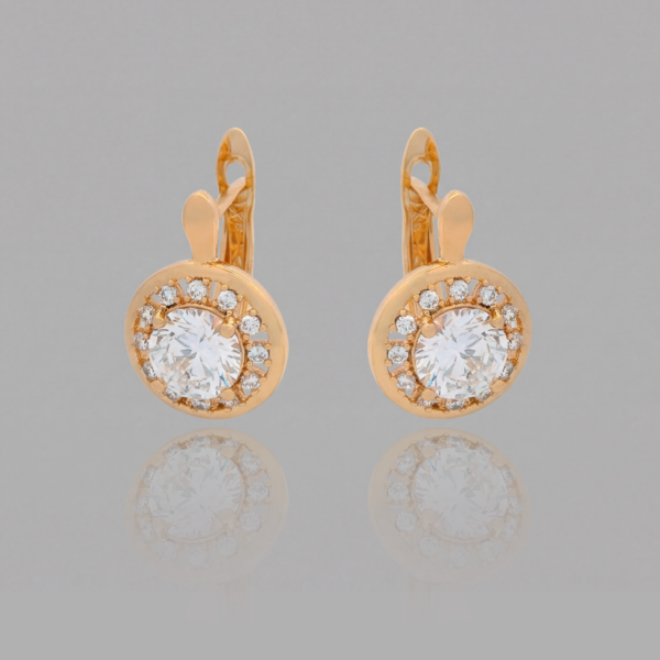 Solisita Classic Crystal Halo Leverback Earrings Gold Tone Vintage Drop Design