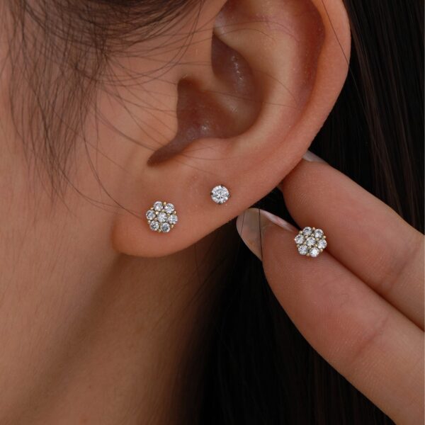 Solisita Crystal Flower Stud Earrings Gold Tone Petite Floral Cluster Design