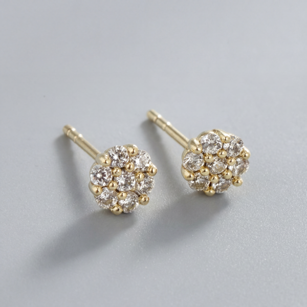 Solisita Crystal Flower Stud Earrings Gold Tone Petite Floral Cluster Design