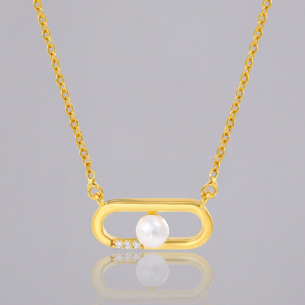 Solisita Paperclip Pearl Necklace 24K Gold Tone Dainty Collarbone Chain