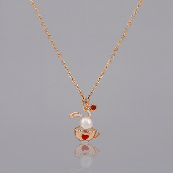 Solisita Rose Gold Bunny and Pearl Necklace Fashion Alloy Animal Motif