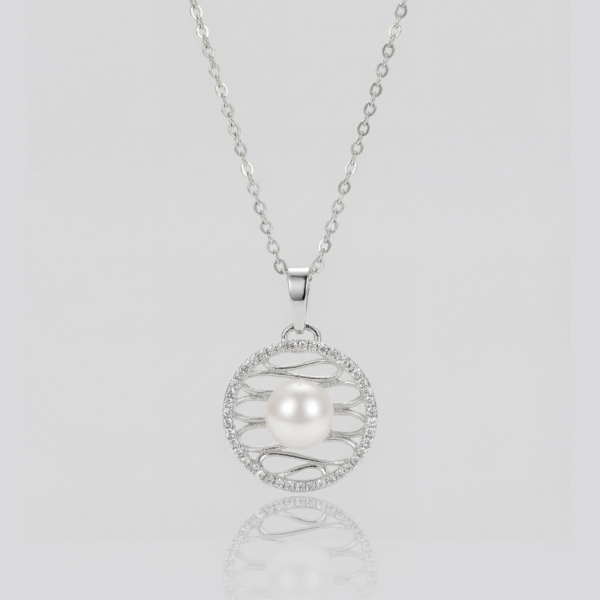 Solisita Silver Pearl Vortex Pendant Charm Modern Abstract Swirl Design