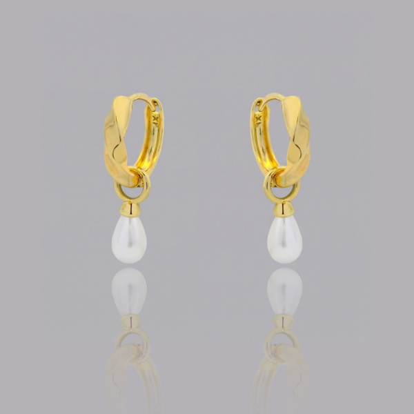 Solisita Twisted Pearl Drop Earrings Gold Tone Rope Texture Design